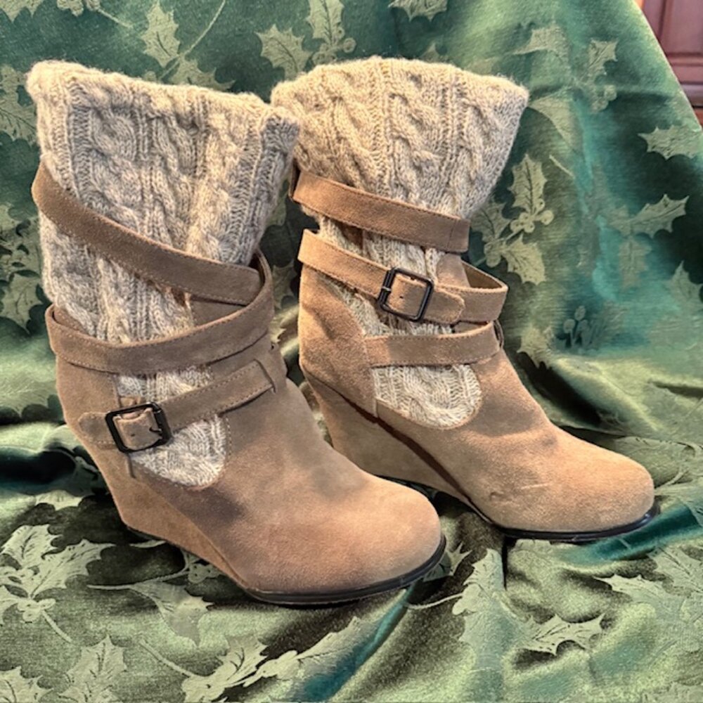 Steve Madden P-Alpine Suede Knit Pull On Wedge Boots - Size 8